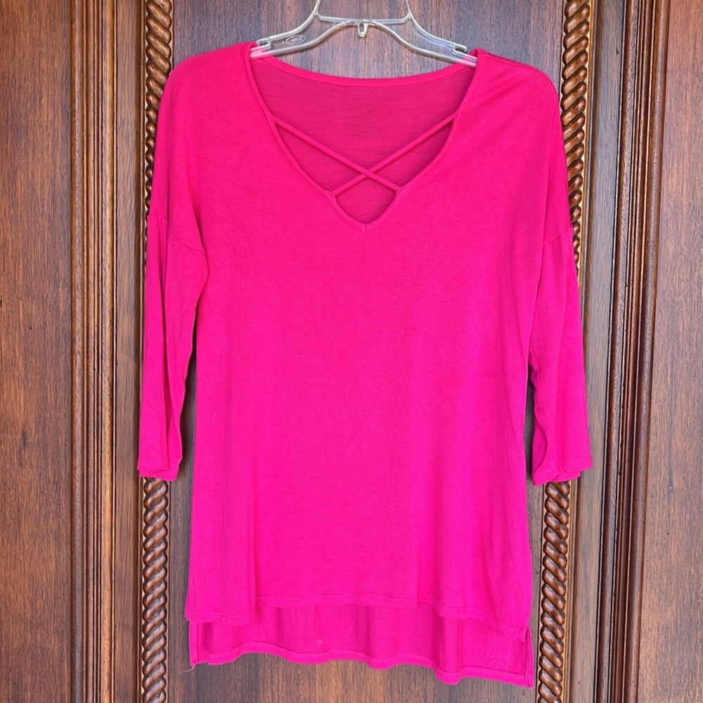 Oversized Flowy Long Top Hot Pink Womens XS Roomy Comfy